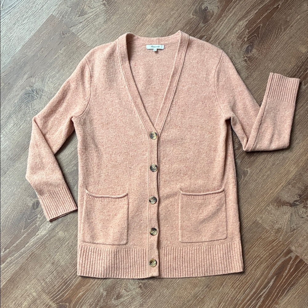 Madewell Donegal Maysfield Peach 100% Merino Wool  Button-Up Cardigan Sweater Sm